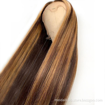 13*4 Lace Front Human Hair Wigs Highlight Ombre Straight Lace Frontal Wig Brazilian Remy Human Hair Middle Wig